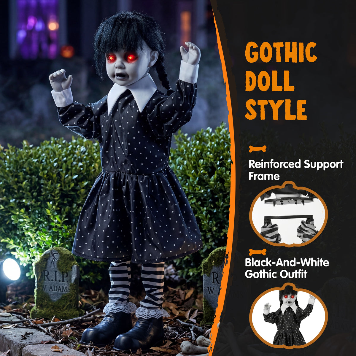 Joyfy 67"(5.6ft) Standing Ghost Large Halloween Decorations Outdoor, Sound-Actived Skeleton with Glowing Eyes & Creepy Sound, Scary Halloween Life Size Animatronics, Haunted House Props for Yard Lawn