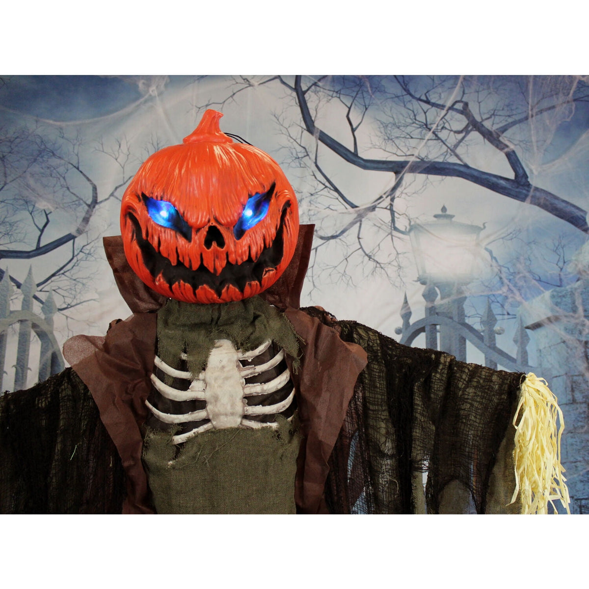 Haunted Hill Farm 6.6 ft Life-Size Animatronic Scarecrow Battery-Operated, Multicolor