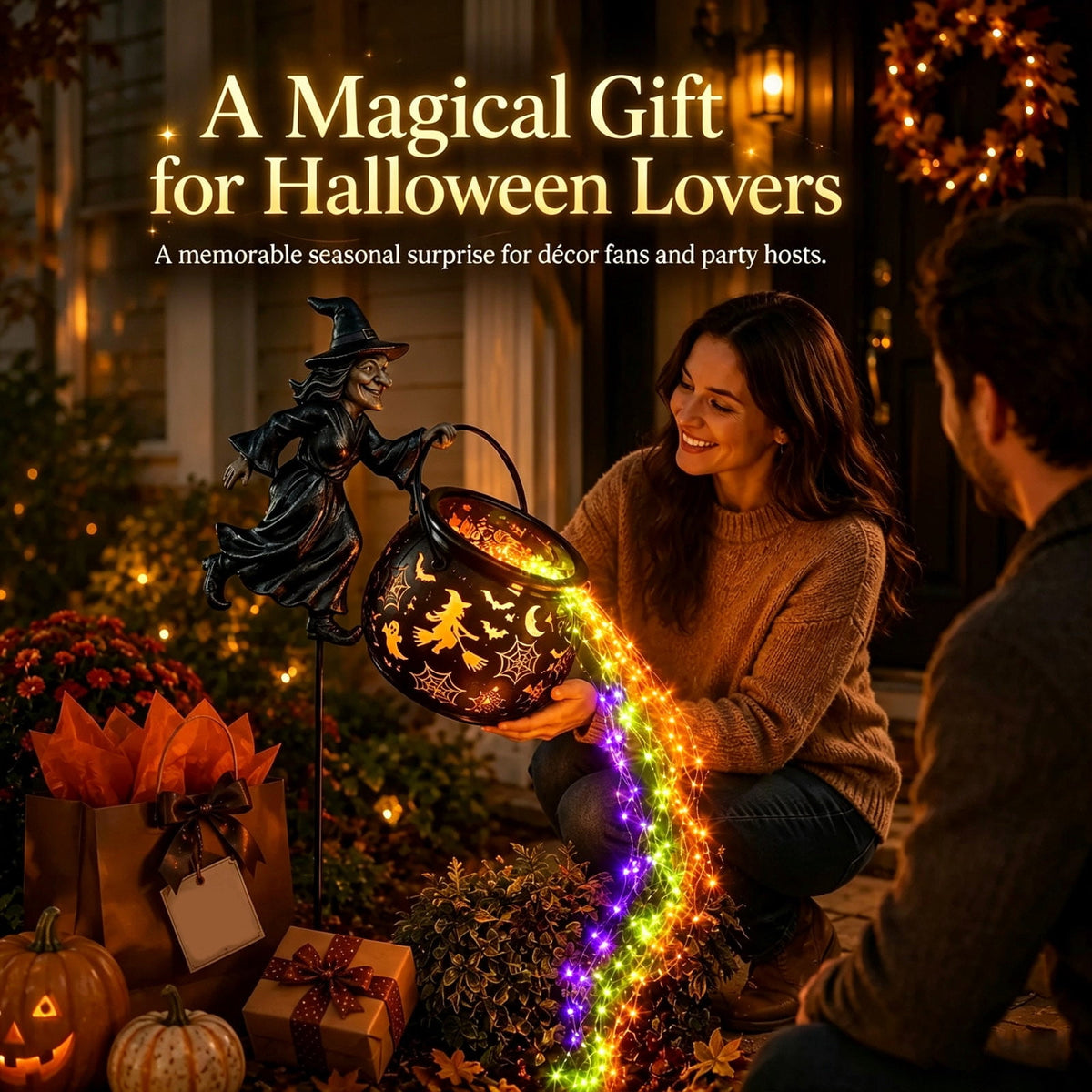 Solar Halloween Metal Moon Black Cat Garden Stake with LED Pumpkin Lantern, Light Up Star Bat Yard Decor Stake, Spooky Outdoor Lawn Pathway Halloween Decoration