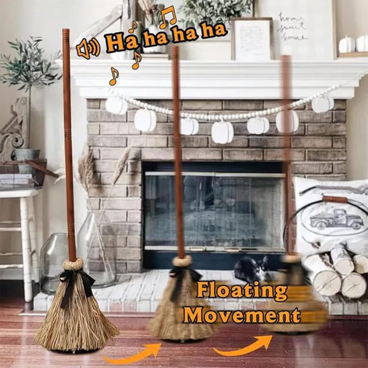 Halloween Magics Broom, Animated Floating Witch Broom with Spooky Sounds, Magicals Animated Halloween Brooms that Moves for Haunted Party Decorations