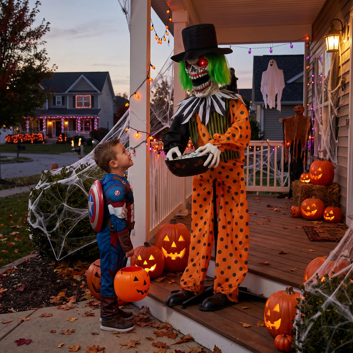 Joyfy 67"(5.6ft) Standing Ghost Large Halloween Decorations Outdoor, Sound-Actived Skeleton with Glowing Eyes & Creepy Sound, Scary Halloween Life Size Animatronics, Haunted House Props for Yard Lawn