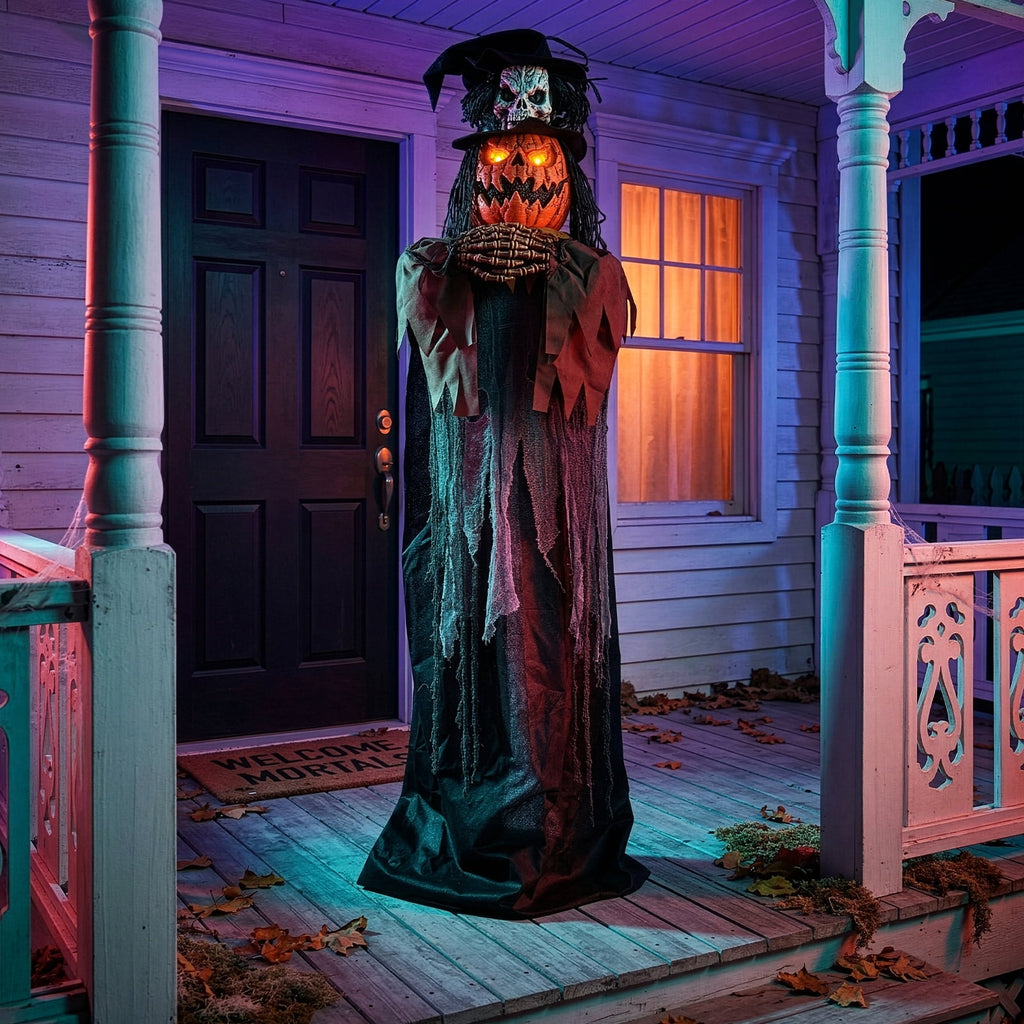 Ktaxon 6ft Pumpkin Man Animated Animatronic Decoration Creepy Halloween w/ Classic Cape Creepy Cloaked Jack-o'-Lantern for Porch & Yard