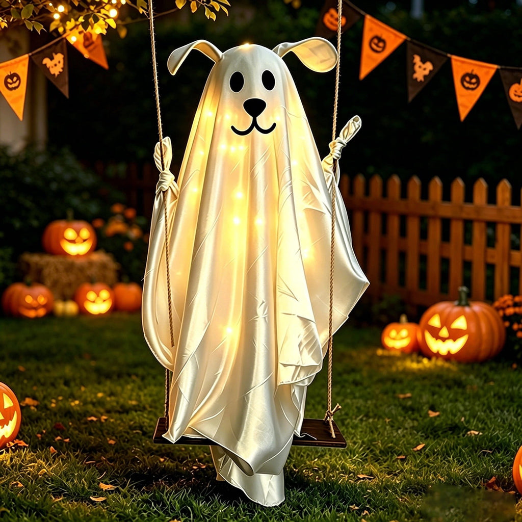 5FT Hanging Ghost Dog Halloween Prop,Swinging Ghost Dog,Animated Outdoor Decor with Motion-Activated Light & Sound for Yard Tree Porch Display
