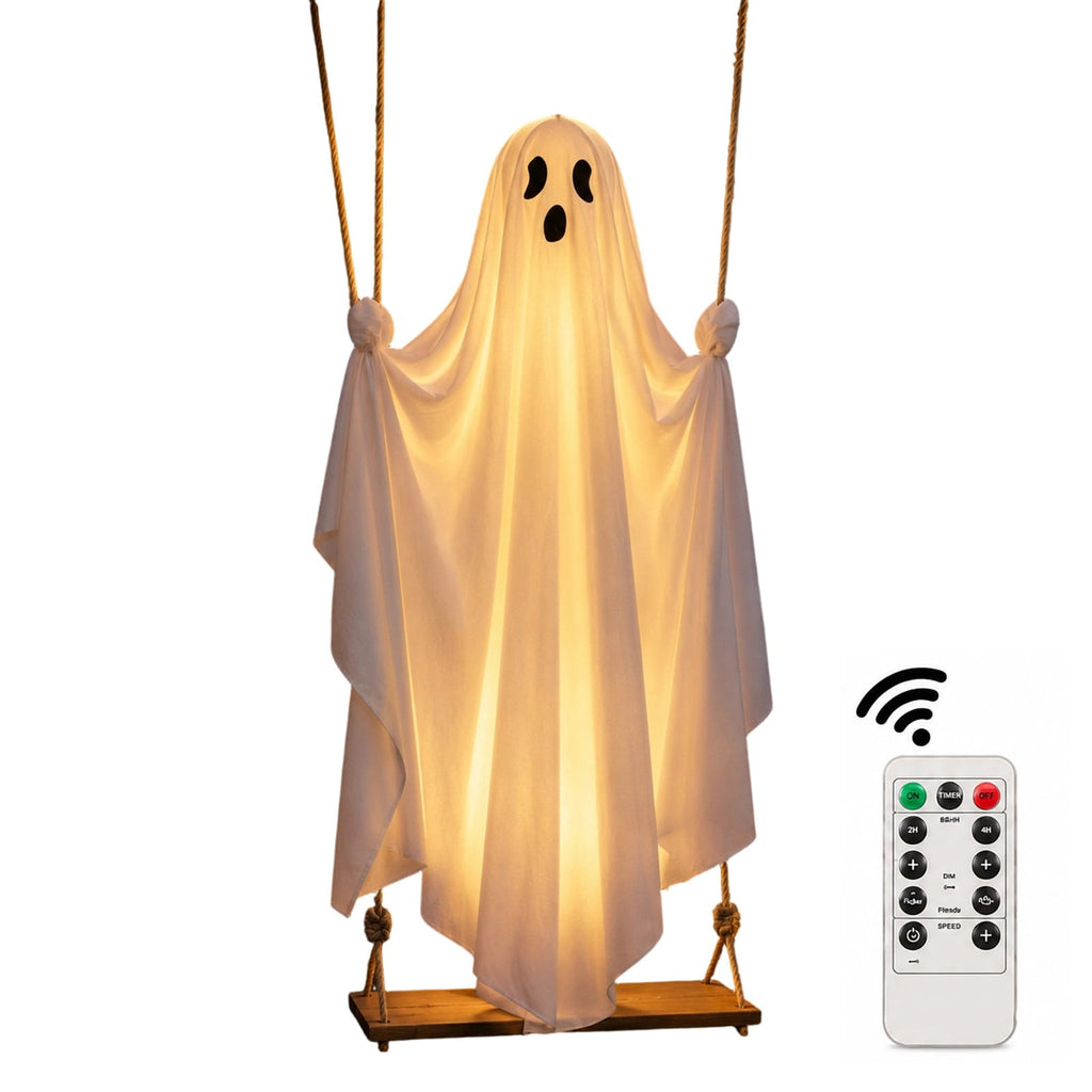 Aurorax Halloween Decorations Outdoor,Hanging Swing Ghost Decor Remote Control 4.4ft Light Up Animated Early Halloween Outdoor Decor for Yard Garden Porch