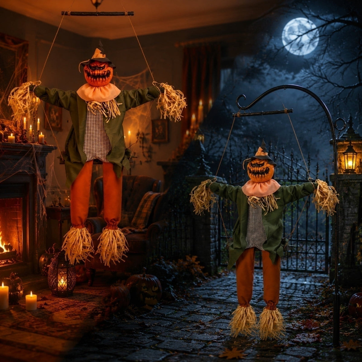 Hanging Halloween Pumpkin Decoration – Motion Sensor Animated Swinging Prop with Light Up Eyes, Spooky Sounds & Scary Movement for Yard, Lawn, Porch or Party