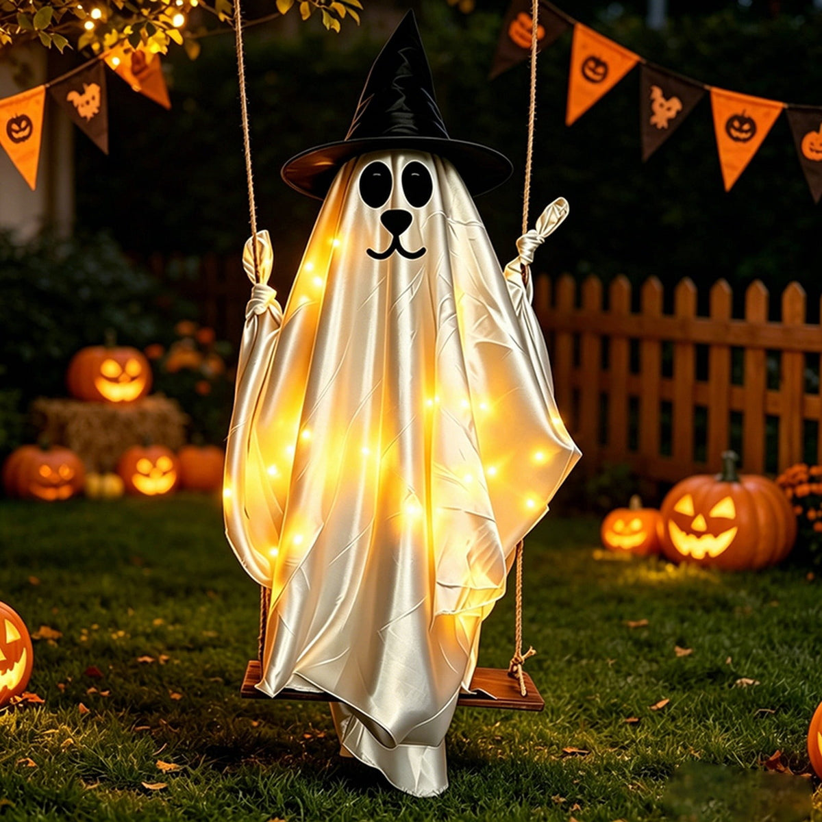 5FT Hanging Ghost Dog Halloween Prop,Swinging Ghost Dog,Animated Outdoor Decor with Motion-Activated Light & Sound for Yard Tree Porch Display