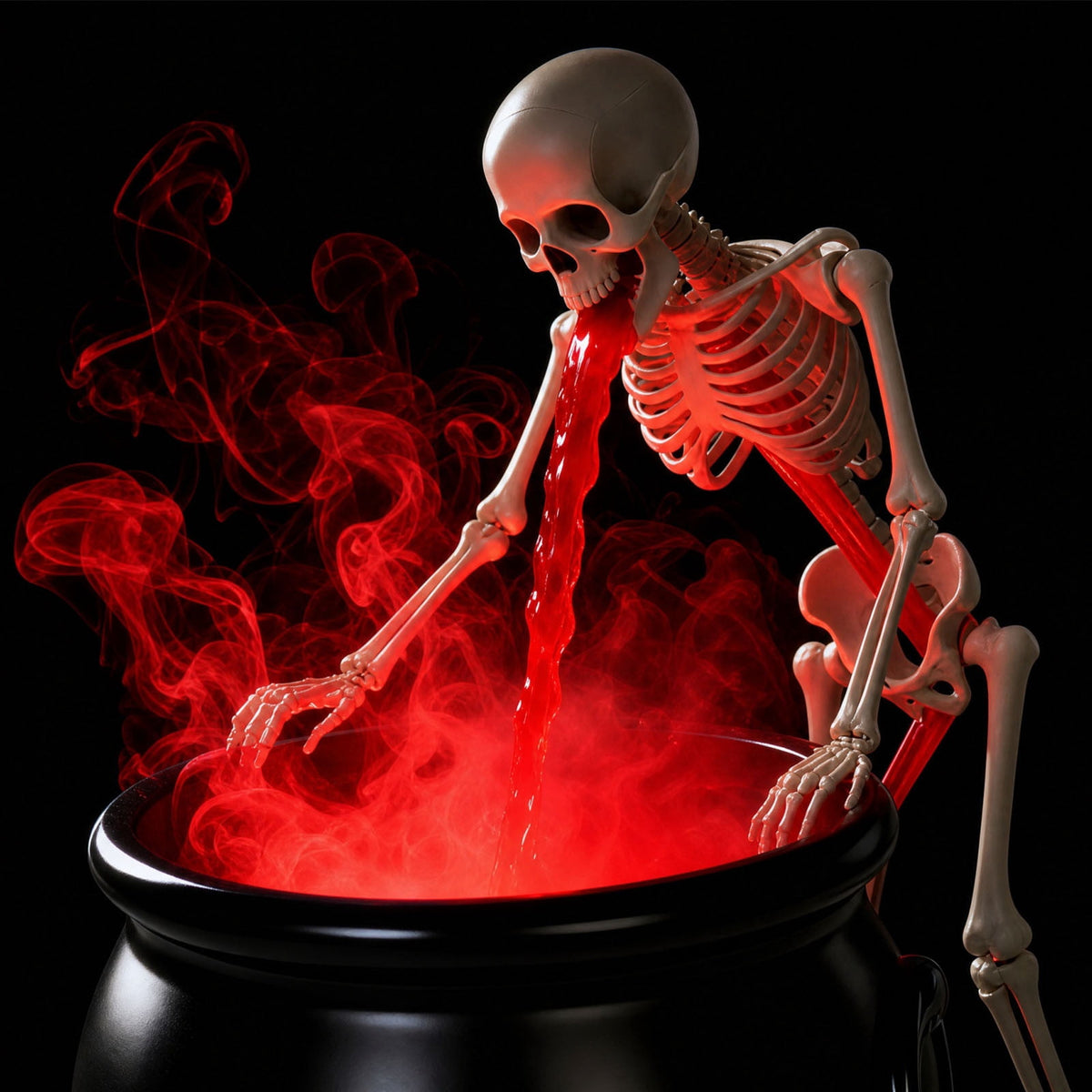 syligr Halloween Witch Cauldron Decor for Tabletop, LED Lit Skeleton Cauldron with Mist Water Effect, Spooky Prop for Fireplace Kitchen, Animated Fountain for Halloween Parties, 8x5.5in