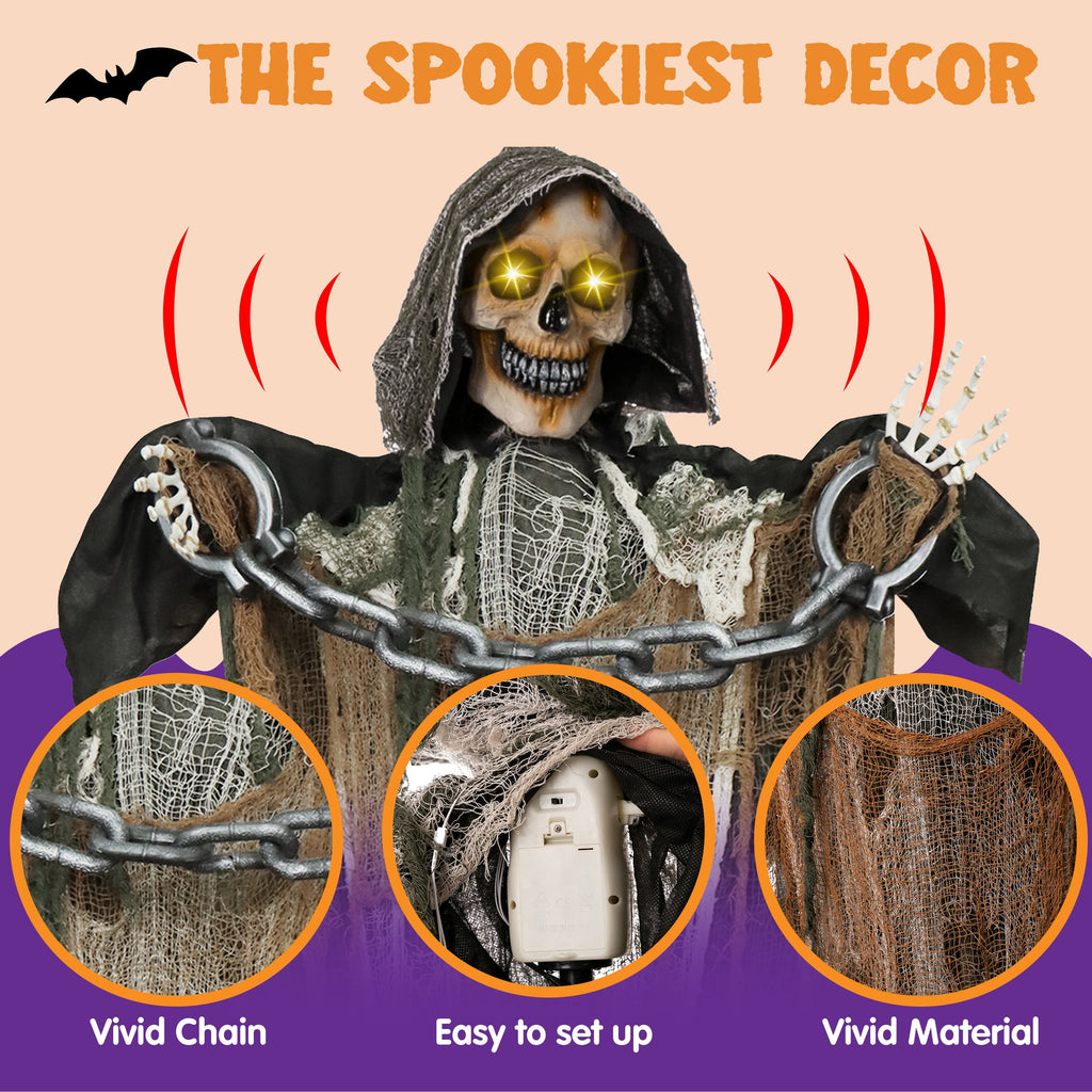 Joyfy 67"(5.6ft) Standing Ghost Large Halloween Decorations Outdoor, Sound-Actived Skeleton with Glowing Eyes & Creepy Sound, Scary Halloween Life Size Animatronics, Haunted House Props for Yard Lawn
