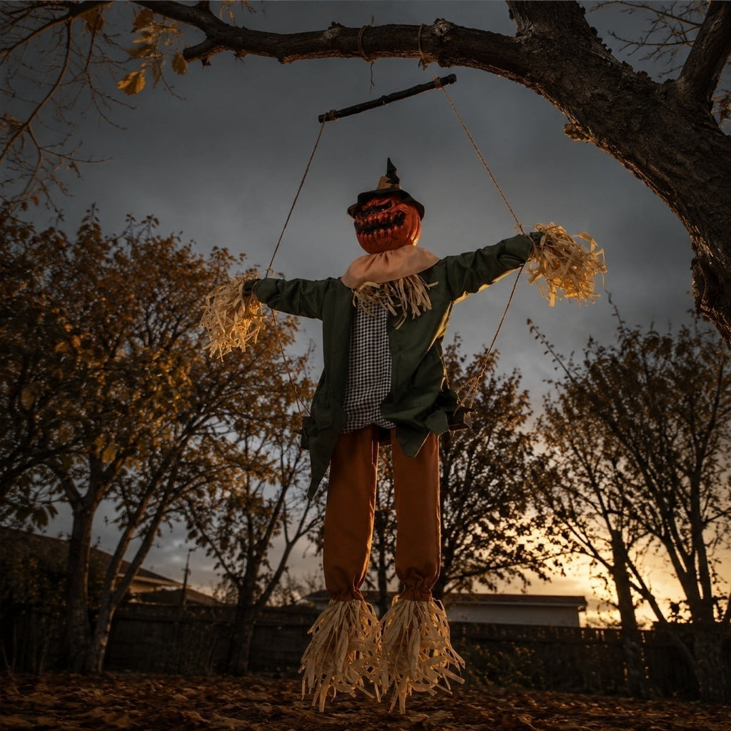 Hanging Halloween Pumpkin Decoration – Motion Sensor Animated Swinging Prop with Light Up Eyes, Spooky Sounds & Scary Movement for Yard, Lawn, Porch or Party