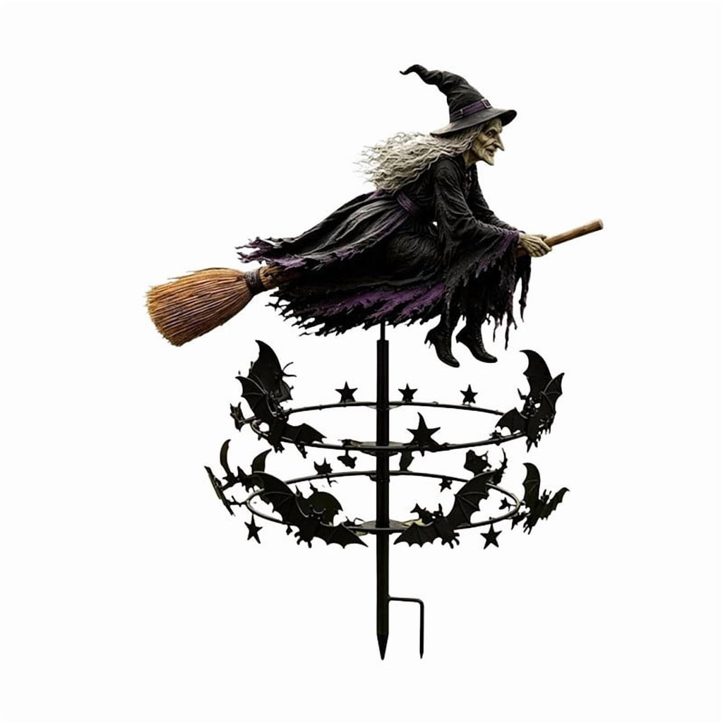 The Enchanted Witch Garden Wind Spinner, Halloween Garden Stake Decoration with Witch & Bat, for Garden, Patio, Pathway Decoration, 1pc