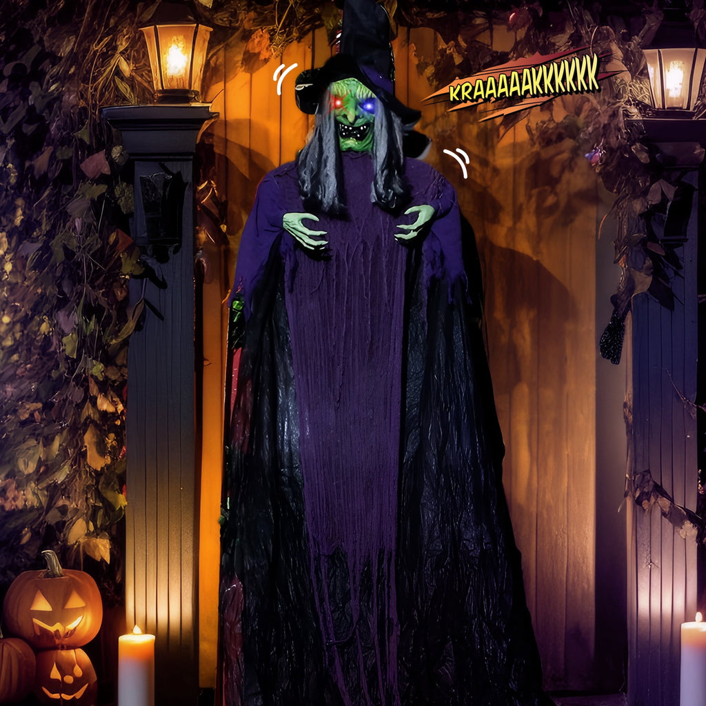 12ft Witch Animated Animatronic Decoration Creepy Halloween Hanging Witch w/ Pre-Recorded Screaming Ktaxon