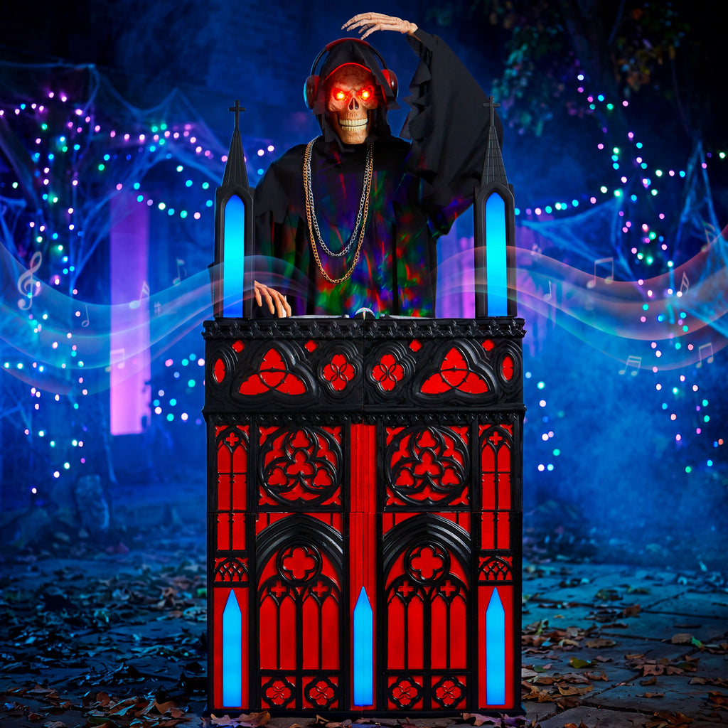Joyfy 8ft Halloween Animated Flying Witch Decorations Outdoor Floating Witch on Broom Animatronics Hovering Witch Decor with Light Eyes and Spooky Voice, Scary Haunted House Prop for Outside