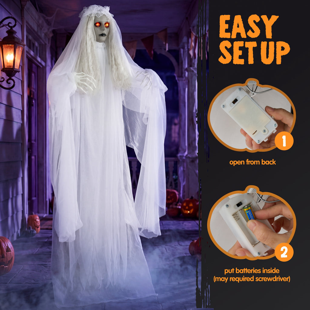 Joyfy 67"(5.6ft) Standing Ghost Large Halloween Decorations Outdoor, Sound-Actived Skeleton with Glowing Eyes & Creepy Sound, Scary Halloween Life Size Animatronics, Haunted House Props for Yard Lawn