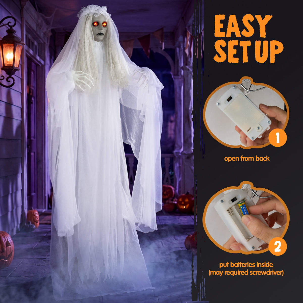 Joyfy 67"(5.6ft) Standing Grim Reaper with Chain, Large Halloween Decorations Outdoor, Life Size Animatronics Skelton, Sound-Actived Party Decor with Creepy Sound & LED Eyes, Scary Haunted House Prop
