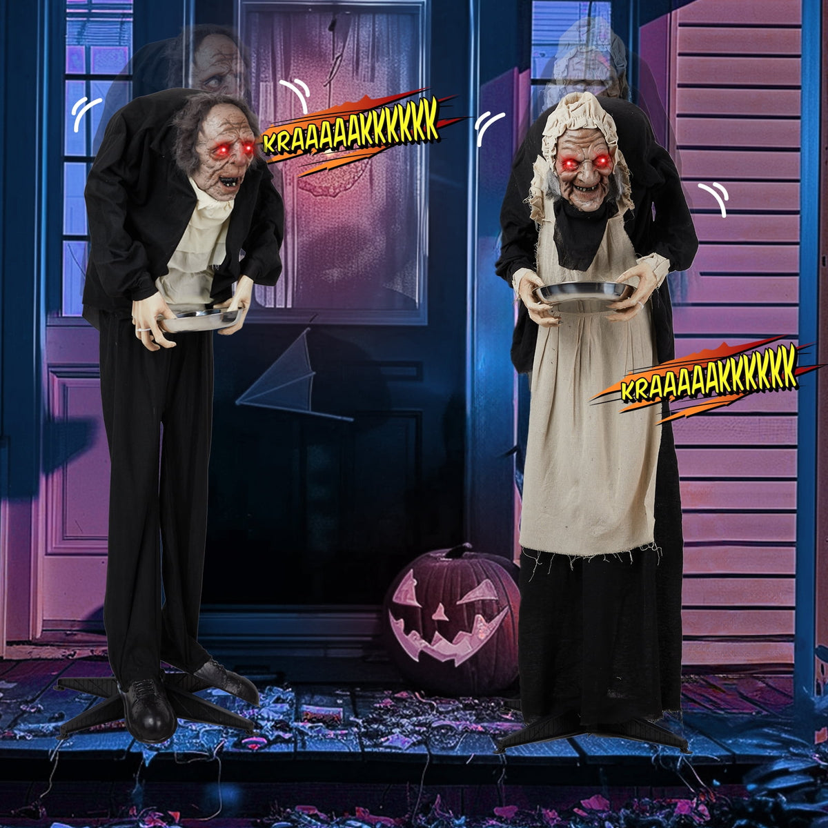 Ktaxon 5ft Waiter Animated Halloween Decoration Creepy Halloween Animatronics Waiters w/ Pre-Recorded Screaming