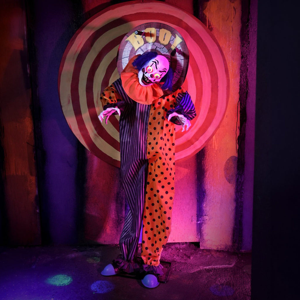 Haunted Hill Farm Red LED Battery-Powered Standing Clown Halloween Animatronic Animated 5.3-ft.