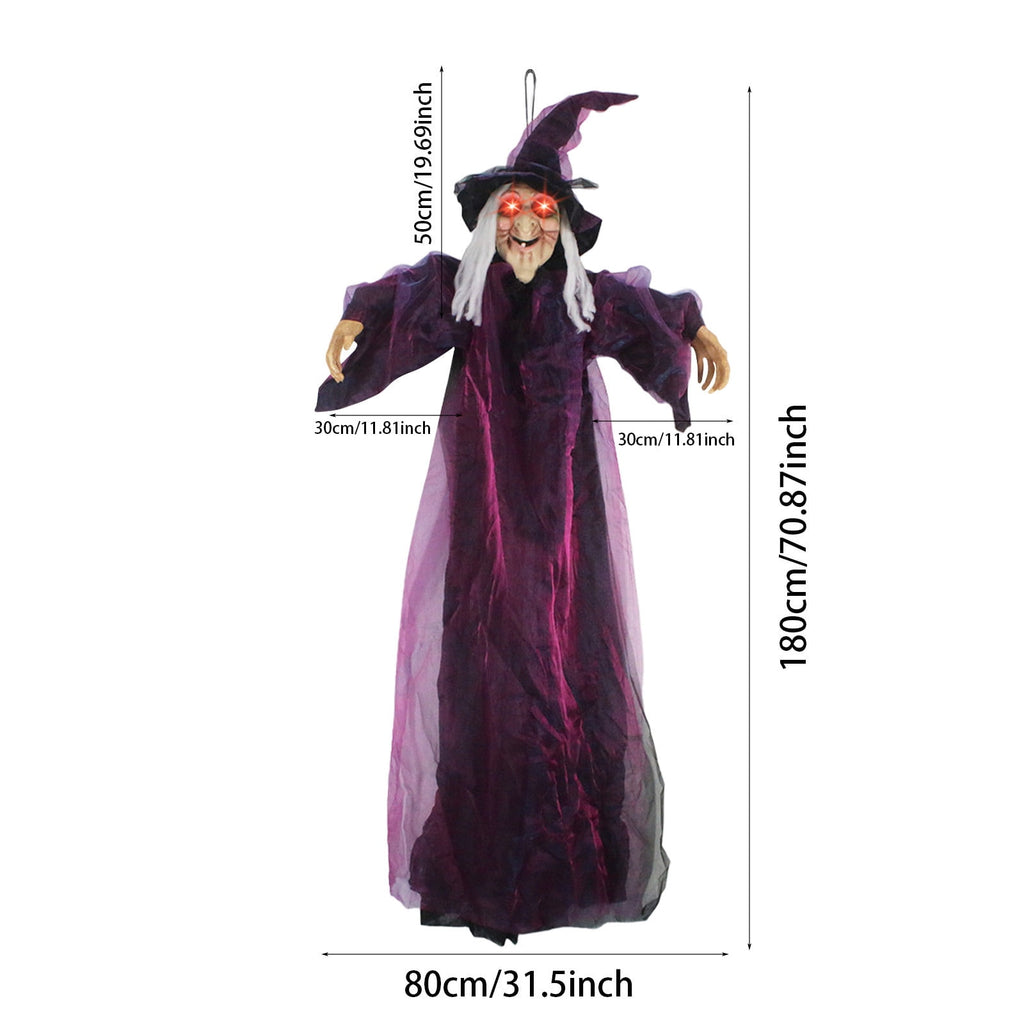 Halloween Animated Talking Witch Decoration Sound Activated, 71 Inch Life Size Hanging Prop with Glowing Red Eyes, Motion Sensor Spooky Indoor Outdoor Haunted House Display