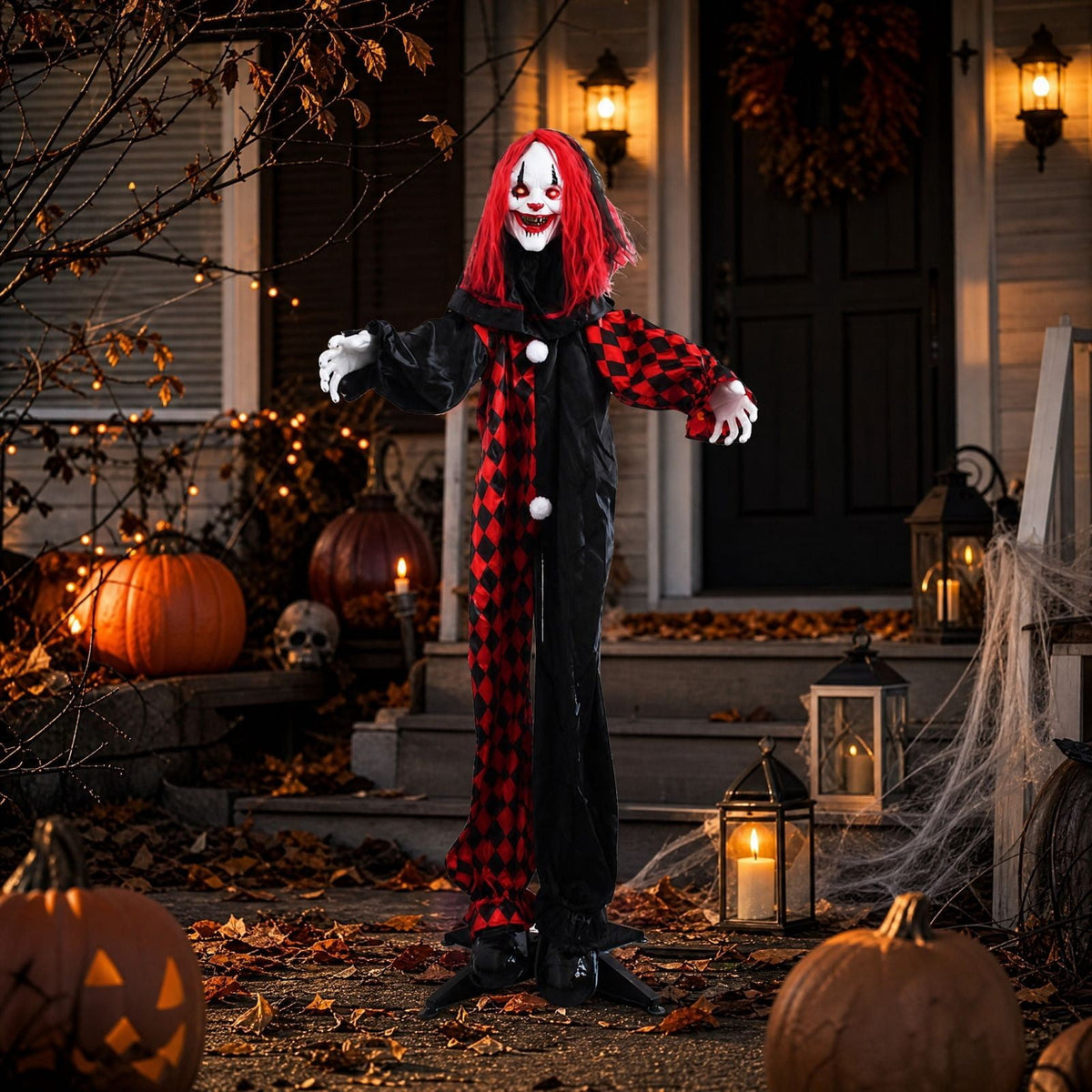 ShengapQ Halloween Scary Clown Decoration, Animated Prop, Glowing Eyes, Sound Activated, Perfect for Haunted House, Spooky Effects, Yard and Indoor Display