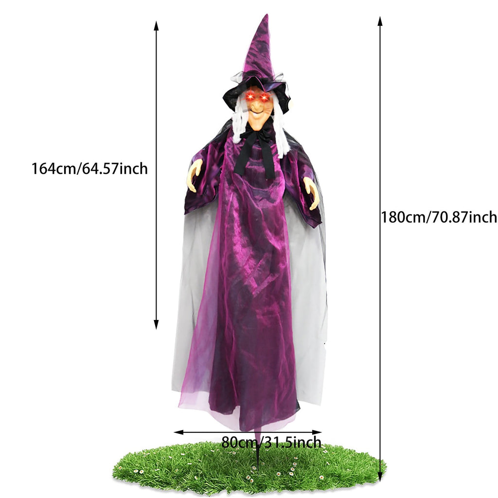 BinKFF Life Size Hanging Talking Witch - Animated Halloween Witch with Sound Activation and Red Eyes for Outdoor & Indoor Decor - Flying Animatronic Witch for Halloween Decorations