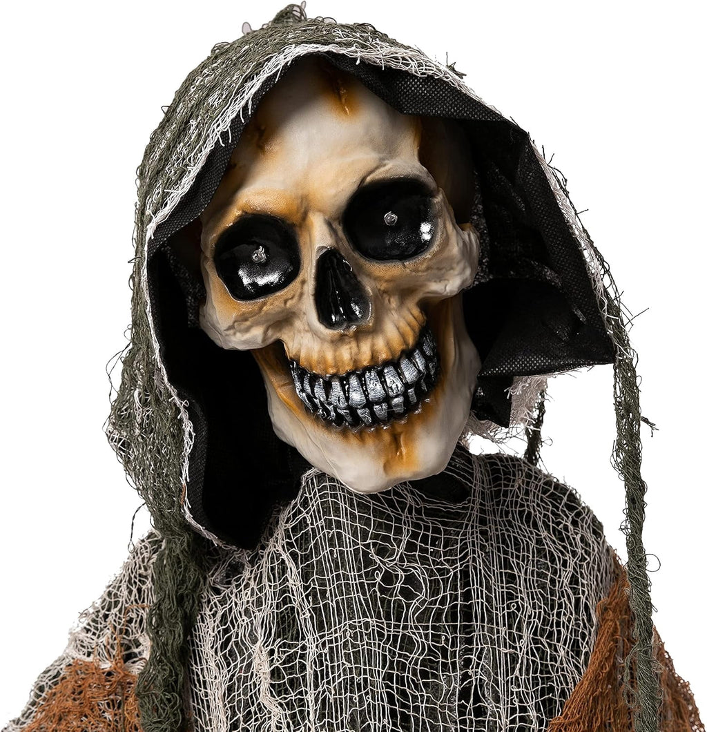 Joyfy 67"(5.6ft) Standing Ghost Large Halloween Decorations Outdoor, Sound-Actived Skeleton with Glowing Eyes & Creepy Sound, Scary Halloween Life Size Animatronics, Haunted House Props for Yard Lawn