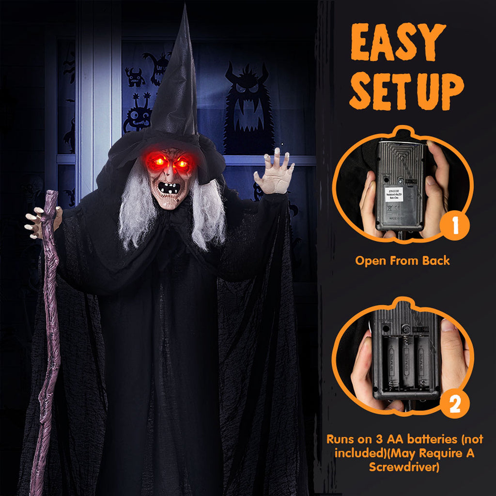 Joyfy 62"(5.17ft) Halloween Standing Hunchback Witch with Light, Animatronics Large Halloween Decorations Outdoor, Radar Motion Activated with Creepy Sound & Eyes and Moving Head for Yard Decor