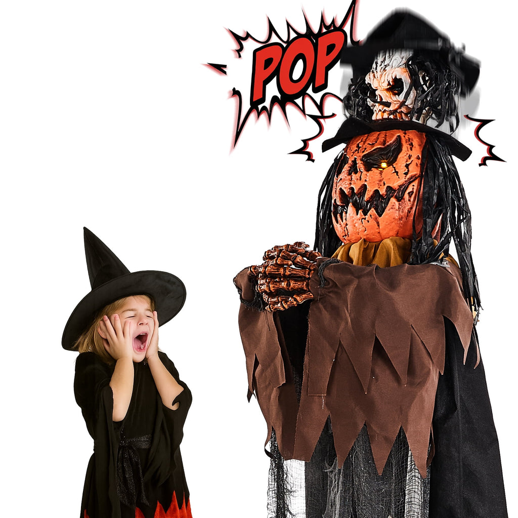 Ktaxon 6ft Pumpkin Man Animated Animatronic Decoration Creepy Halloween w/ Classic Cape Creepy Cloaked Jack-o'-Lantern for Porch & Yard