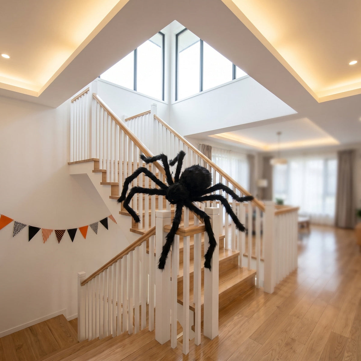 Qocolcyl 29.5in Voice Activated Giant Black Furry Spider Halloween Decor, Sound Controlled Crawling Plastic Spider Toy, Spooky Animated Prop for Indoor Outdoor Yard Bar Party Holiday Decor Gift
