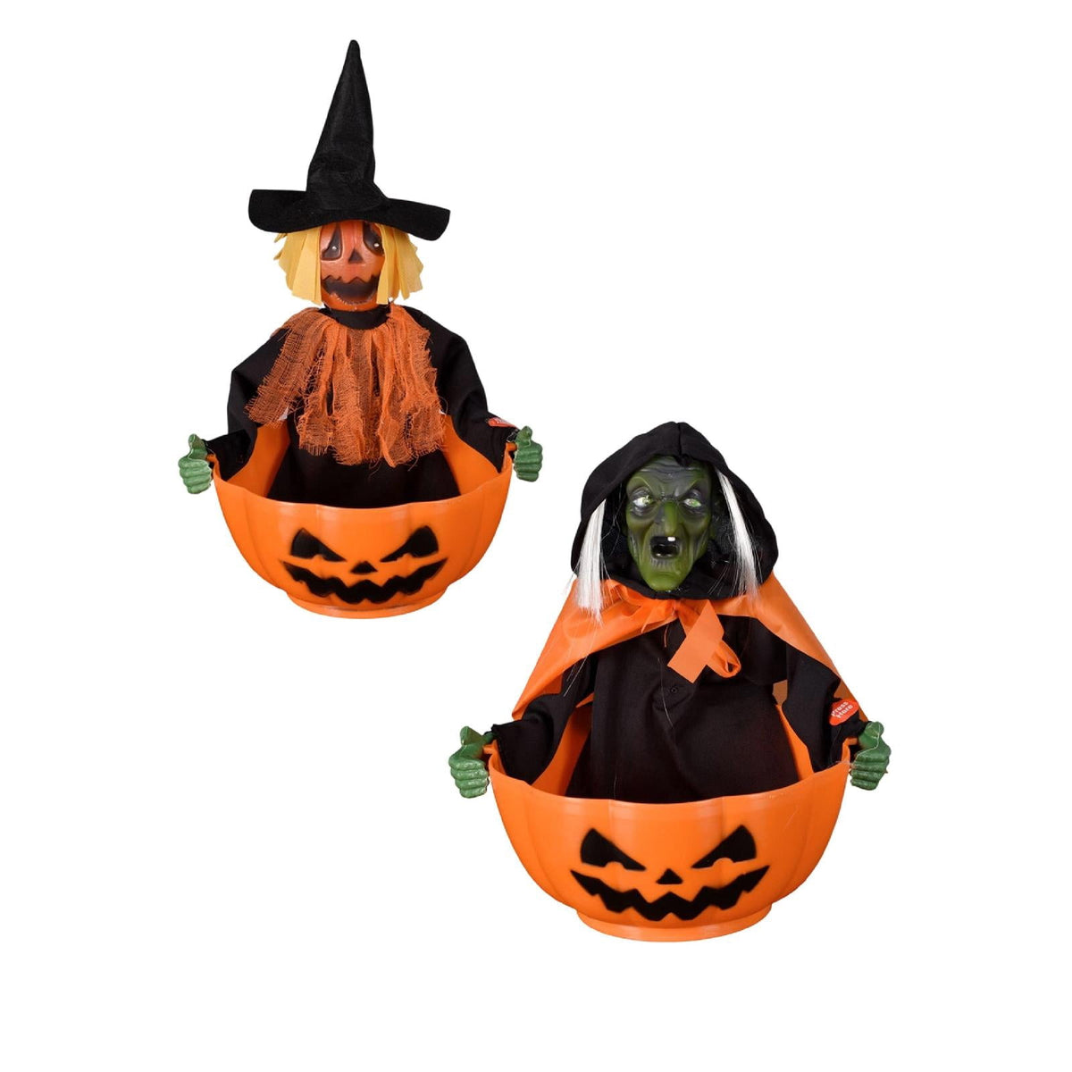Halloween Candy Bowl, Animated Skeleton Candy Dish with Motion Activated Screaming Witch, Light Up Red Eyes Sound, Festive Serving Bowl for Party, Table, Home Decorative Display, 11"x10.6"