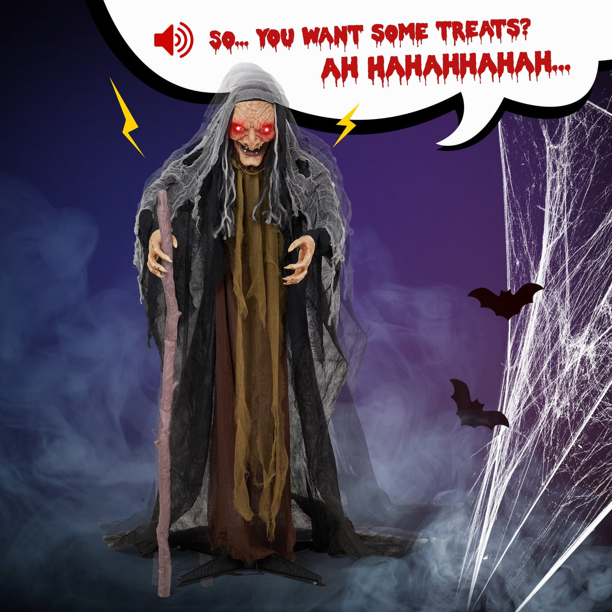 Ktaxon 5.3ft Witch Animated Animatronic Decoration Creepy Halloween Witch w/ Pre-Recorded Screaming