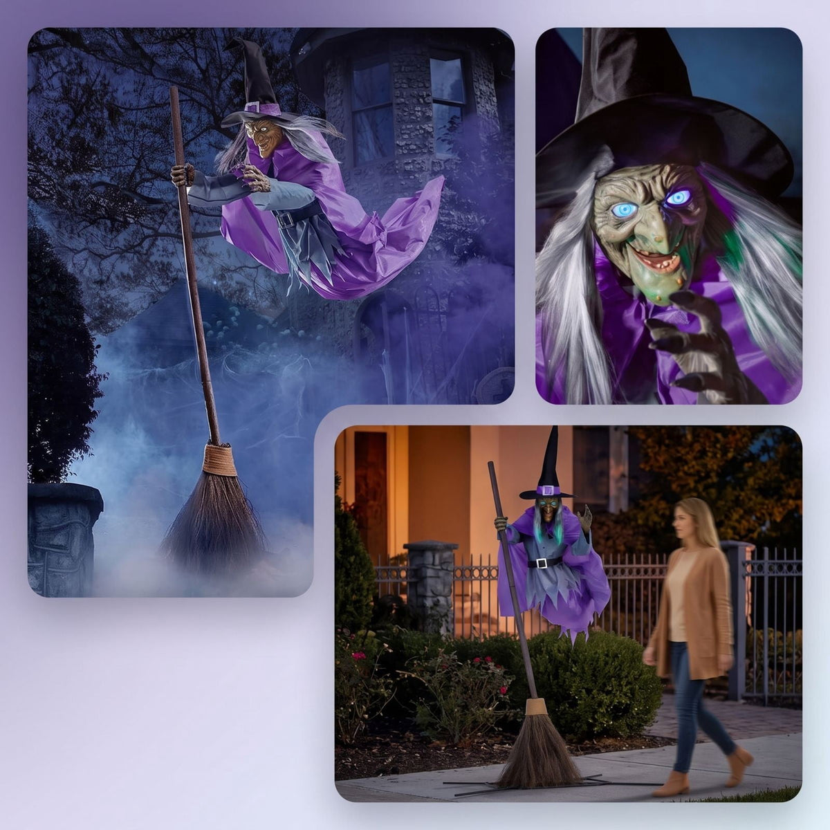 Voglyf Halloween Decorations Outdoor - 5.9 Ft Animated Hovering Witch Animatronics, Prop with Sound & Touch Activated Sensor - Spooky Scary Decor for Home Outside Garden Yard Lawn