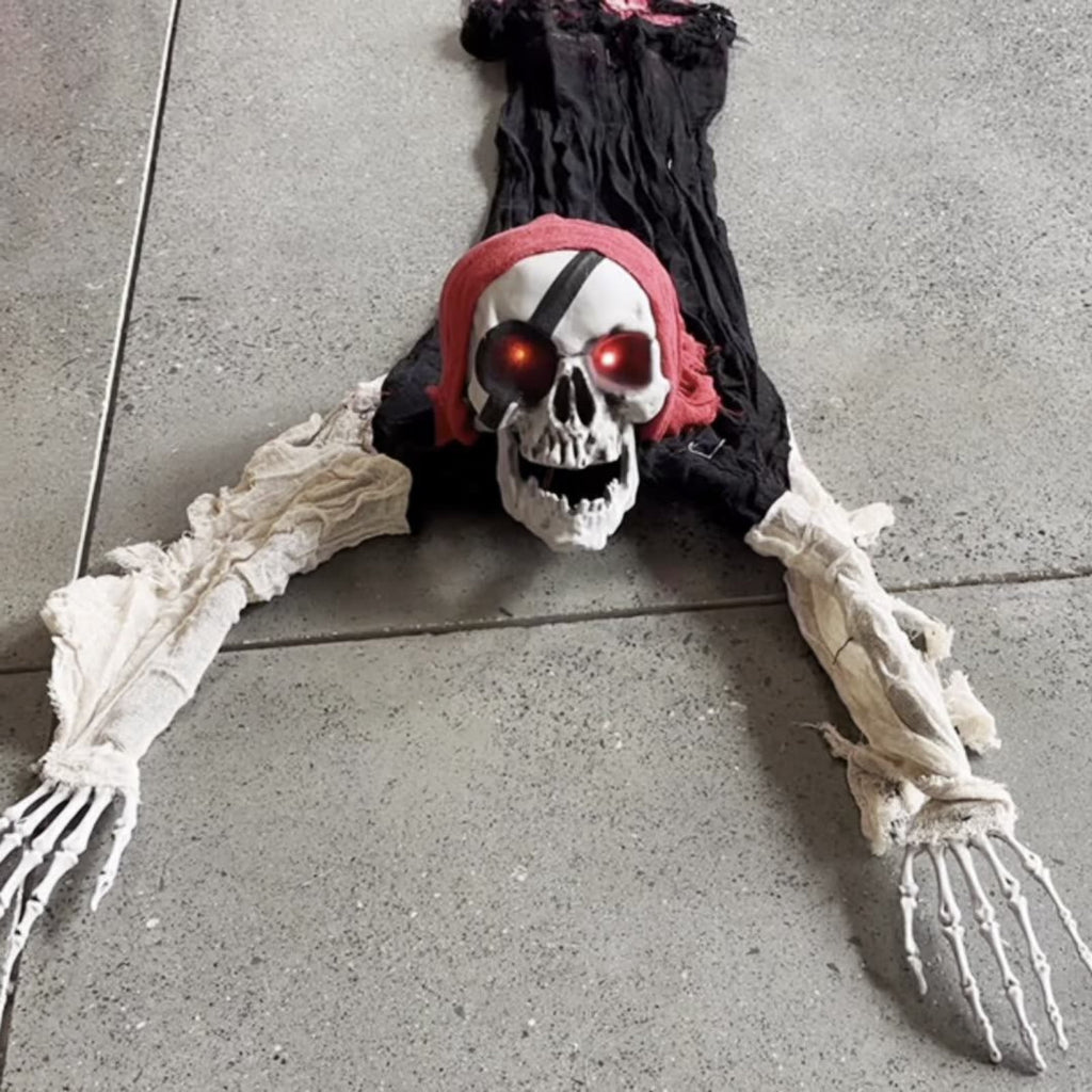 55-Inch Animated Pirate Ghost Halloween Prop, Creeping Skeleton Figure with Spooky Sound & Glowing LED Eyes, Outdoor Yard Lawn Decoration