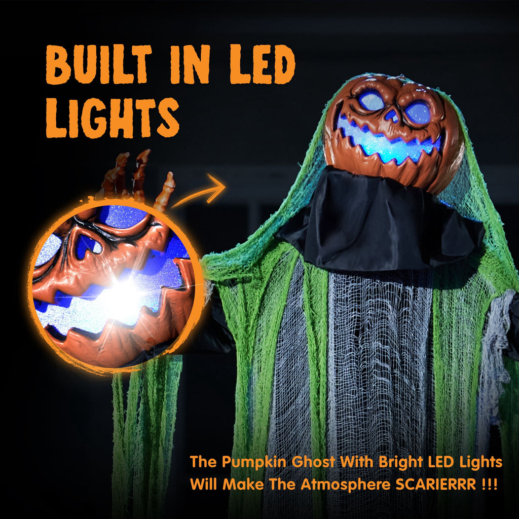 Joyfy 67"(5.6ft) Standing Ghost Large Halloween Decorations Outdoor, Sound-Actived Skeleton with Glowing Eyes & Creepy Sound, Scary Halloween Life Size Animatronics, Haunted House Props for Yard Lawn