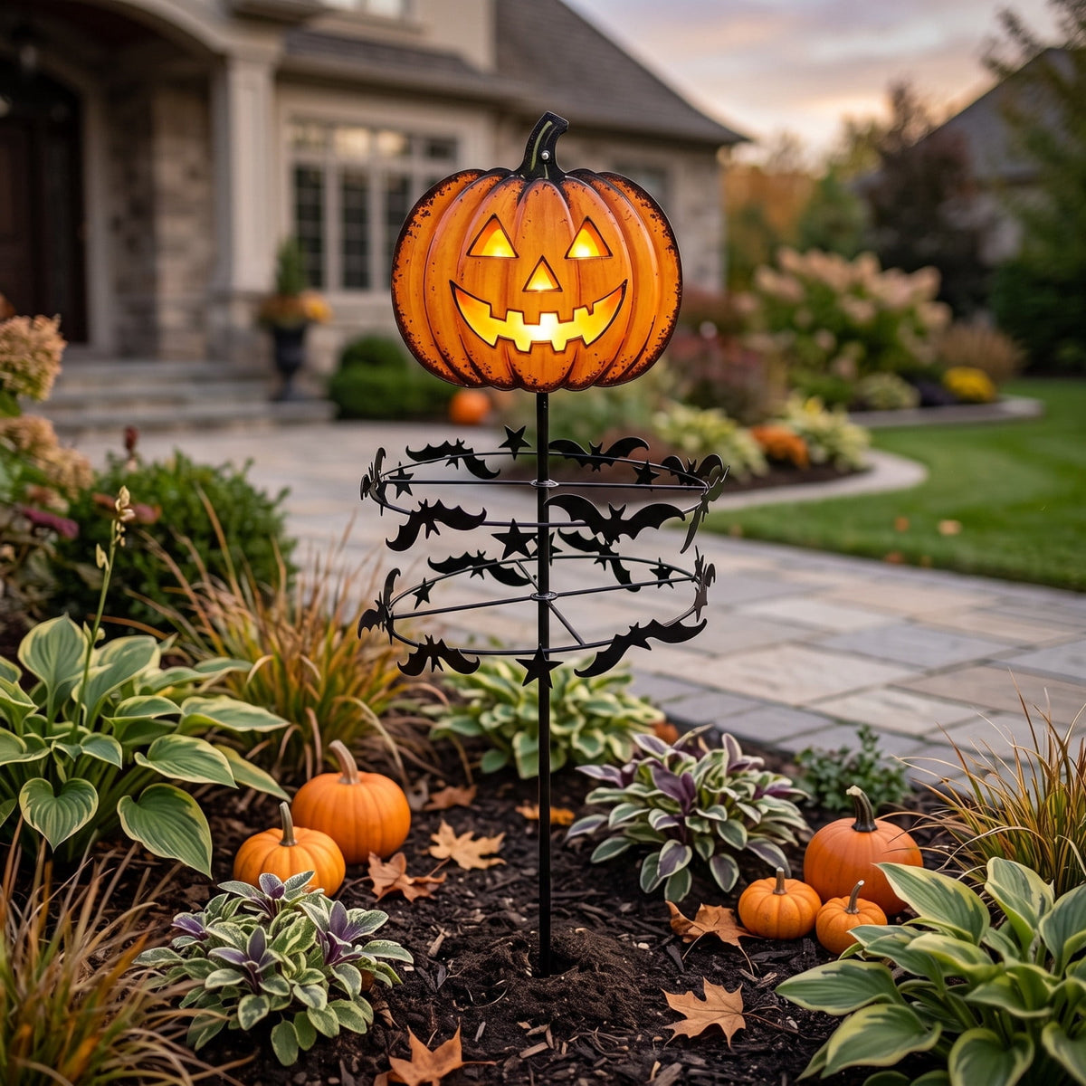 The Enchanted Witch Garden Wind Spinner, Halloween Garden Stake Decoration with Witch & Bat, for Garden, Patio, Pathway Decoration, 1pc