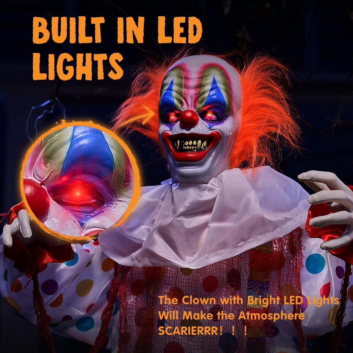 Joyfy 65" Halloween Hanging Scary Clown Decorations with Chain, with LED Lights Talking Animatronics Decor Outdoor Indoor for Haunted House Lawn Yard Patio