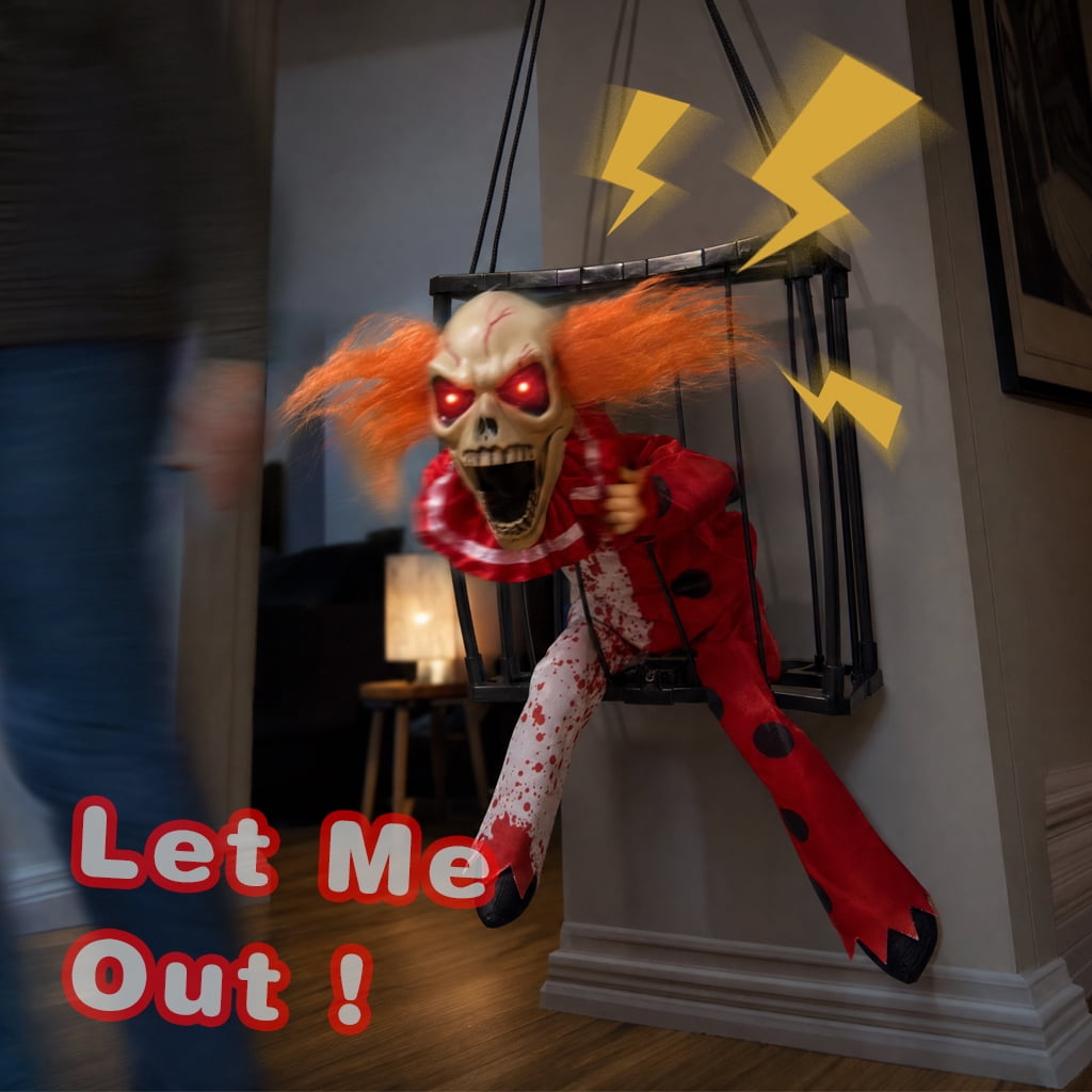Magotan Screaming Animated Halloween Decorations, Outdoor Indoor Hanging Spooky Halloween Decoration, Scary Skull Cage with Motion Sensor