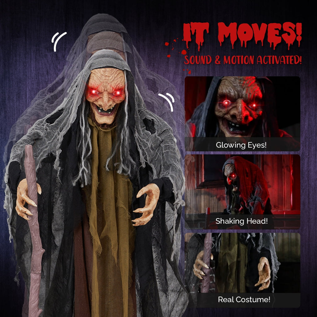 Ktaxon 5.3ft Witch Animated Animatronic Decoration Creepy Halloween Witch w/ Pre-Recorded Screaming