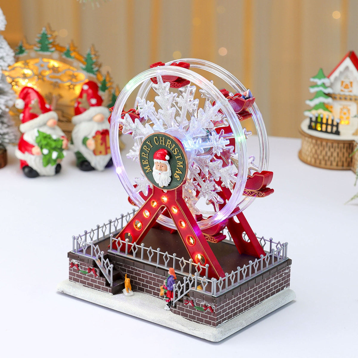 RICHMJ Christmas Rotating Ferris Wheel with LED Lights,Accompanied by Cheerful Music,Creates Festive Atmosphere,Christmas Animated Decor