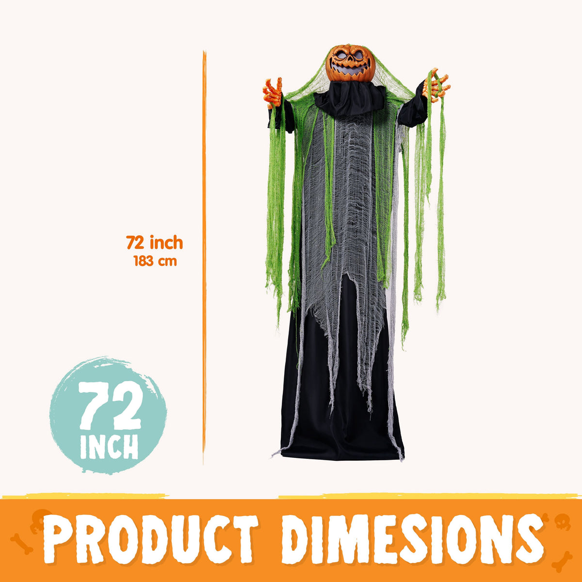 Joyfy 67"(5.6ft) Standing Ghost Large Halloween Decorations Outdoor, Sound-Actived Skeleton with Glowing Eyes & Creepy Sound, Scary Halloween Life Size Animatronics, Haunted House Props for Yard Lawn