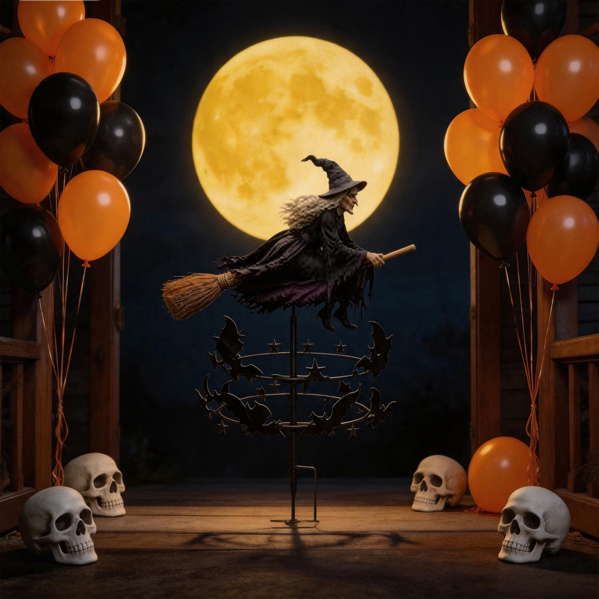 The Enchanted Witch Garden Wind Spinner, Halloween Garden Stake Decoration with Witch & Bat, for Garden, Patio, Pathway Decoration, 1pc