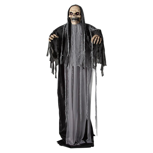 6 Ft. Black & Gray Skeleton Reaper Animated Prop Standing Halloween Decoration