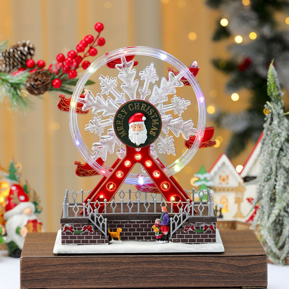 RICHMJ Christmas Rotating Ferris Wheel with LED Lights,Accompanied by Cheerful Music,Creates Festive Atmosphere,Christmas Animated Decor