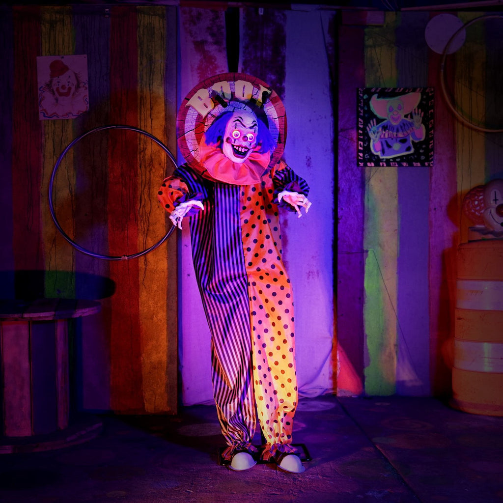 Haunted Hill Farm Red LED Battery-Powered Standing Clown Halloween Animatronic Animated 5.3-ft.