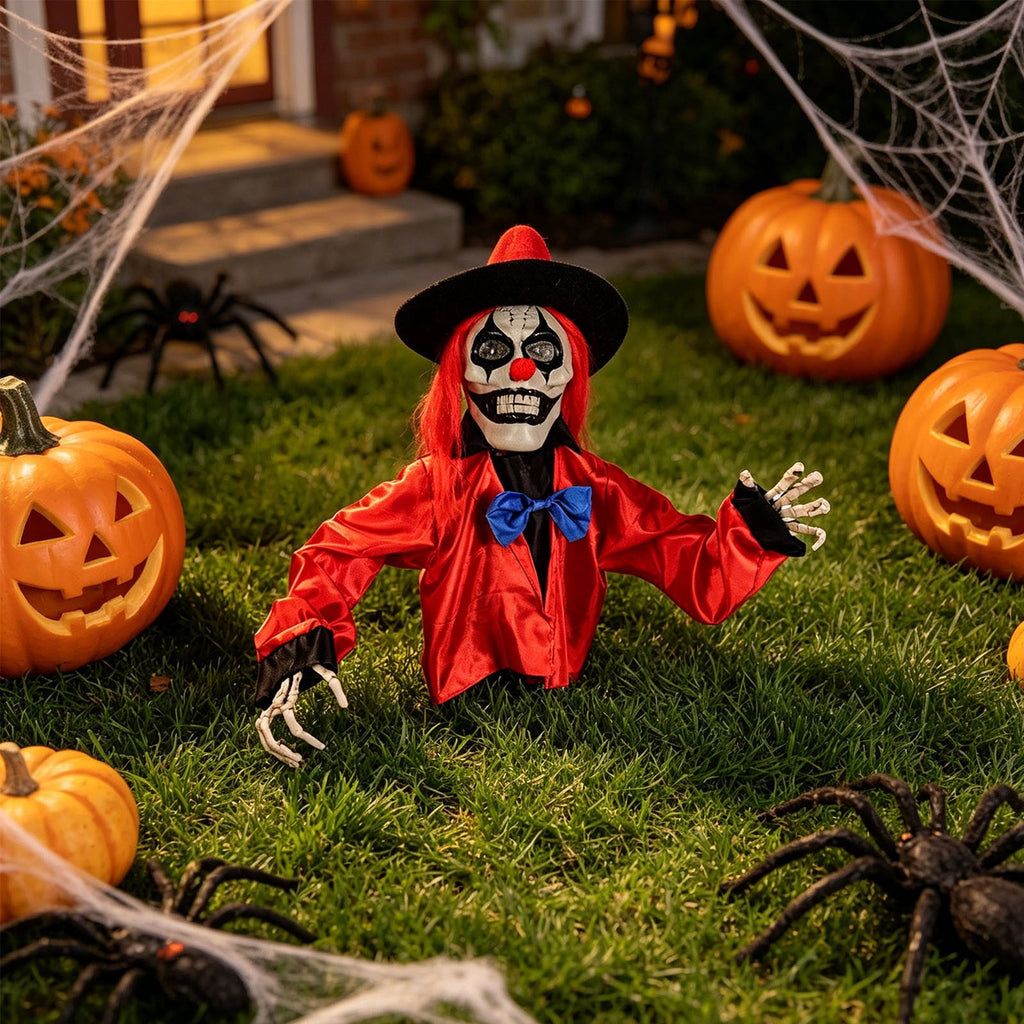 Halloween Decorations Savings, Halloween Animated Yard Stake: Voice-Activated Light Up Clown, Spooky Halloween Decor for Outdoor Patio Garden with Sound & Glow, Halloween Decorations Outdoor