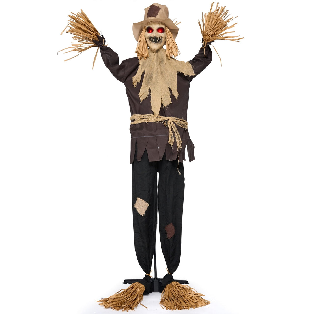 Joyfy 67"(5.6ft) Standing Grim Reaper with Chain, Large Halloween Decorations Outdoor, Life Size Animatronics Skelton, Sound-Actived Party Decor with Creepy Sound & LED Eyes, Scary Haunted House Prop
