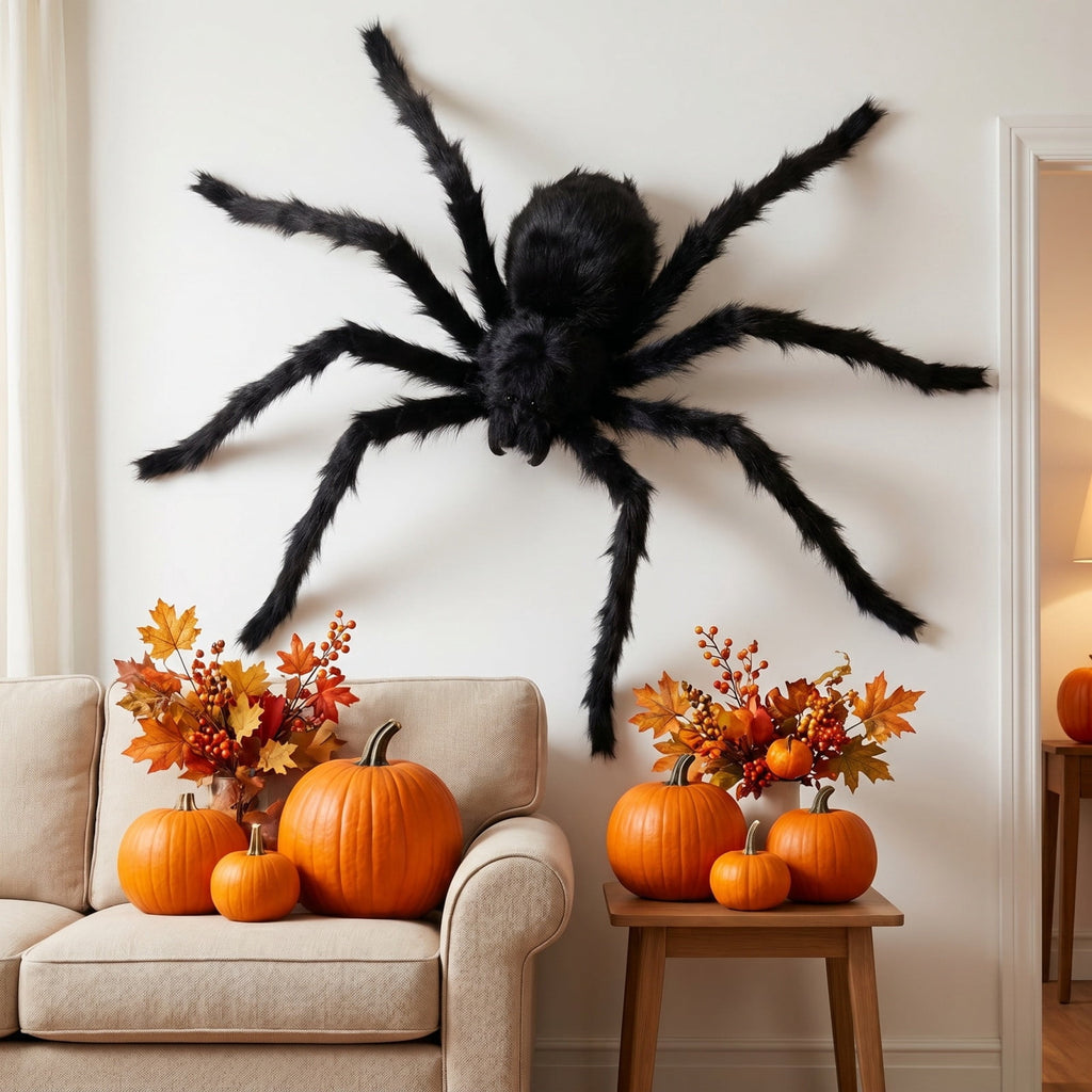 Qocolcyl 29.5in Voice Activated Giant Black Furry Spider Halloween Decor, Sound Controlled Crawling Plastic Spider Toy, Spooky Animated Prop for Indoor Outdoor Yard Bar Party Holiday Decor Gift