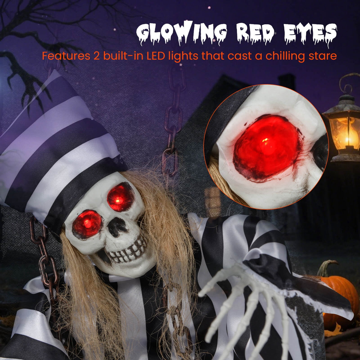 Costway Animated Halloween Decoration 18” Hanging Skull Prisoner with Light-up Eyes