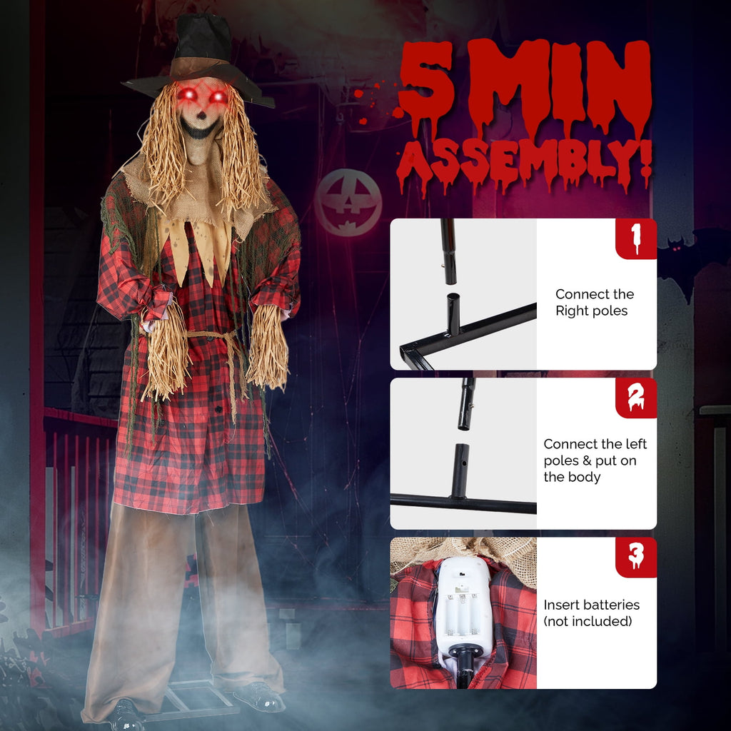 Ktaxon 8.2ft Scarecrow Animated Halloween Decoration Creepy Halloween Animatronics w/ Pre-Recorded Screaming