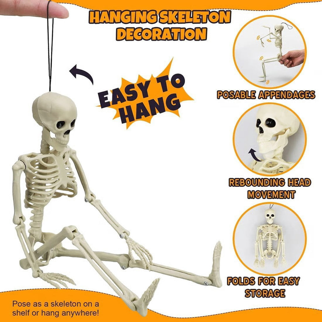 BiFandian Halloween Skeleton Ghost Decoration, Moving Skeleton Simulation Human Skeleton with Poseable Joints, Spooky Animated Figure for Haunted Yard, Party, Halloween Decoration Outdoor