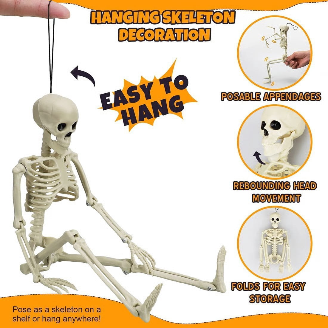 BiFandian Halloween Skeleton Ghost Decoration, Moving Skeleton Simulation Human Skeleton with Poseable Joints, Spooky Animated Figure for Haunted Yard, Party, Halloween Decoration Outdoor