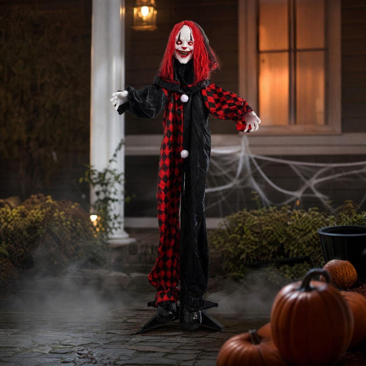 ShengapQ Halloween Scary Clown Decoration, Animated Prop, Glowing Eyes, Sound Activated, Perfect for Haunted House, Spooky Effects, Yard and Indoor Display